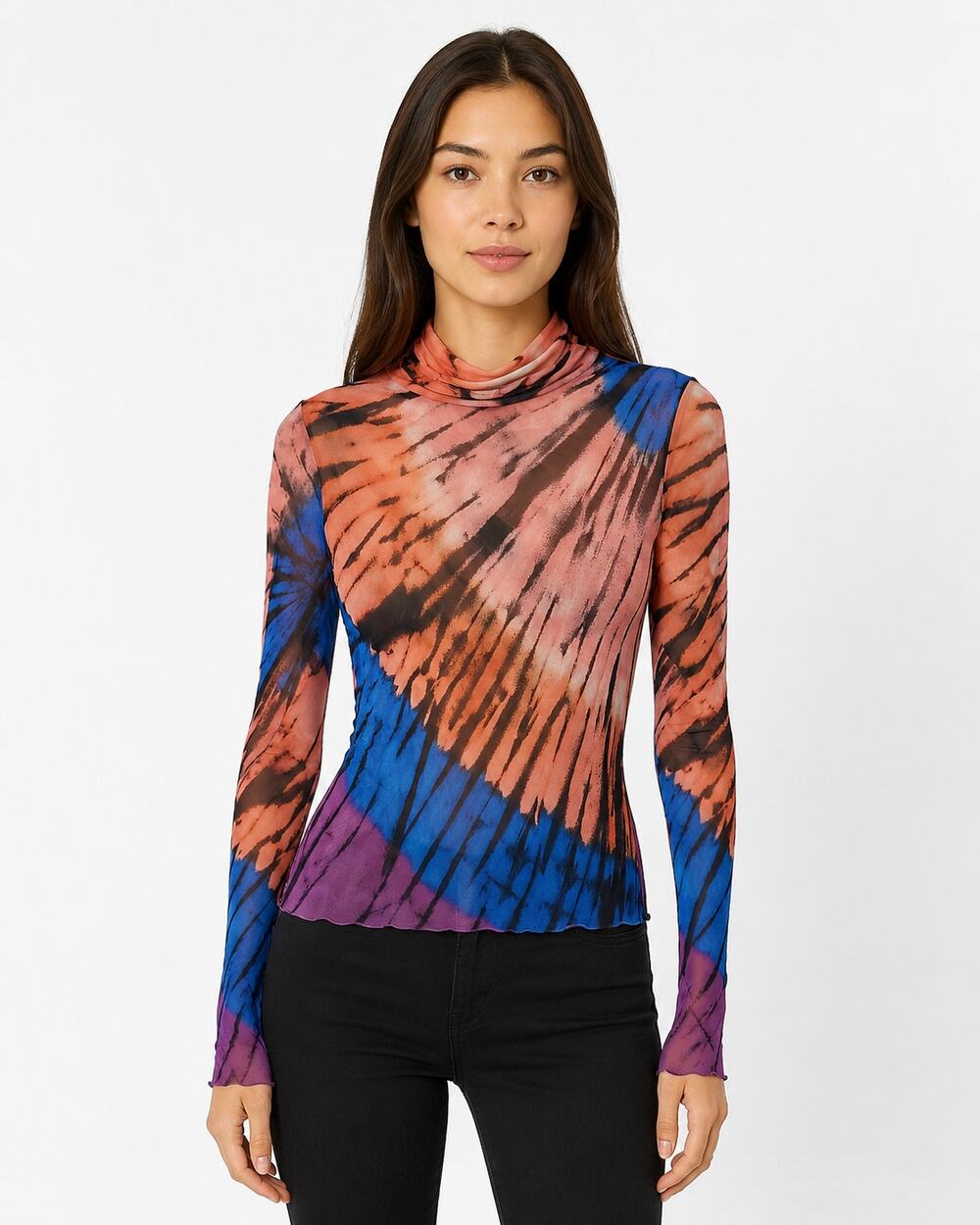 AFRM Blue Halo Placement Mesh Turtleneck Top NWT available xs small med large
